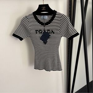 Prada Black and White Striped Short Sleeve Top